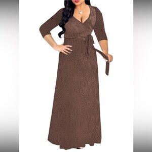 Cocktail Party Maxi Dress Fashion Shiny V-Neck 3/4Sleeve Flowy Long
Dress